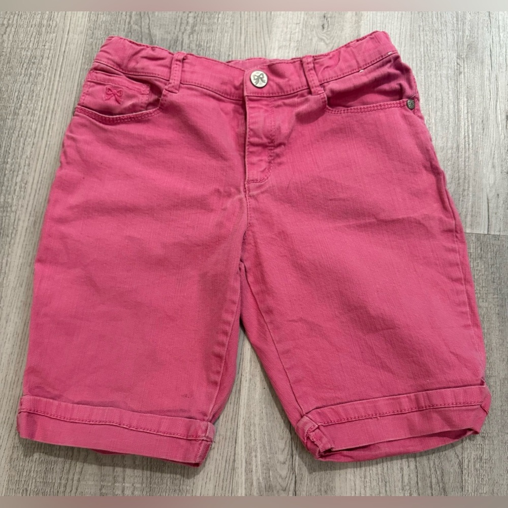 Gymboree Pink Denim Long Cuffed Shorts w/Adjustable Waist. Size 10. Bow detail.